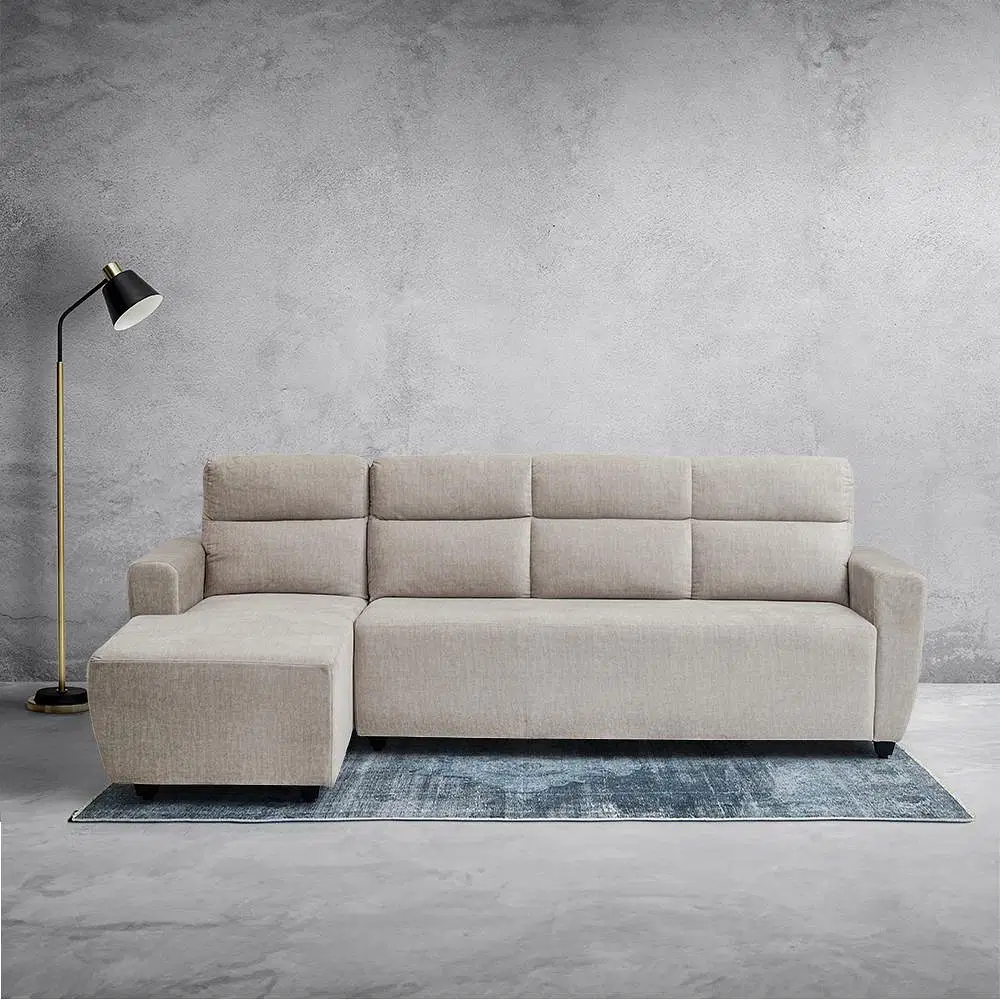 Wakefit Belize Plus Polyester Fabric L Shape LHS 5 Seater Sofa in Beige Colour