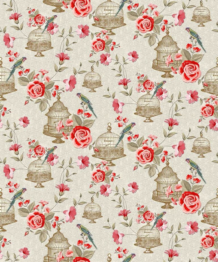 Marshalls SAN 110 Non Woven Ivory, Gold, Brown & Red Floral Wallpaper for Bedroom & Living Room