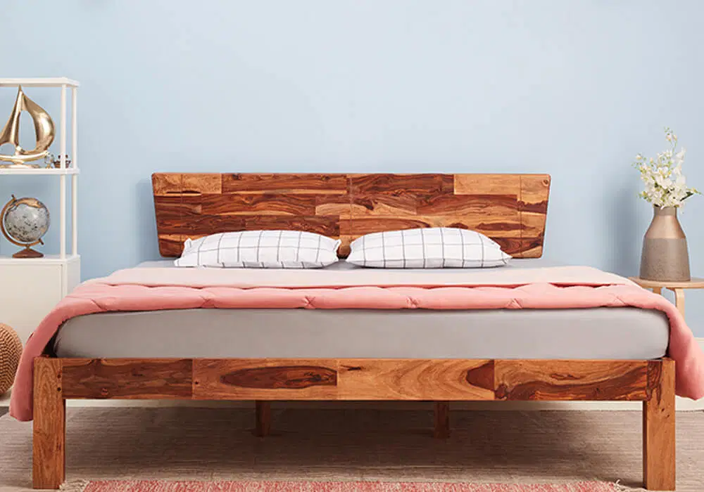 Wakefit Auriga Solid Sheesham Wood King Size Bed without Storage in Natural Teak Colour