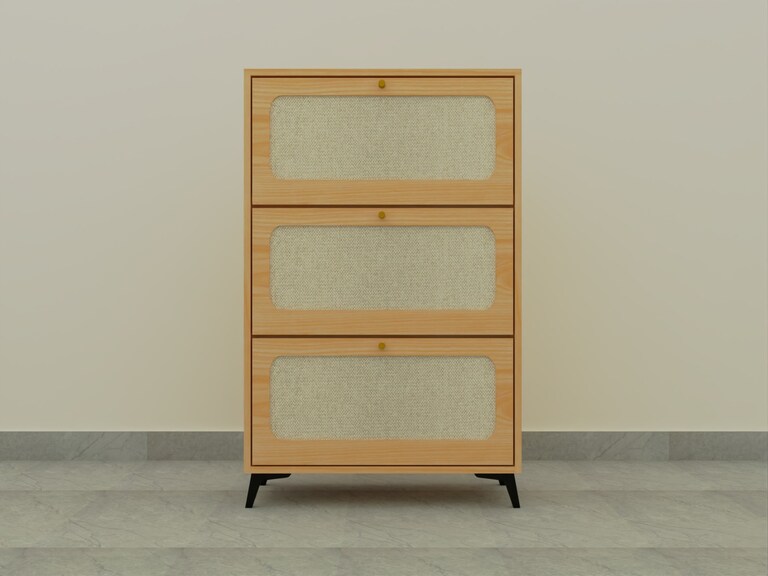 Interior Company Kanso 3 Shutter Engineered Wood 18 Pairs Shoe Rack in Brown Colour