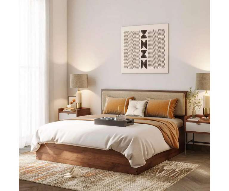 Wakefit Taurus Engineered Wood Upholstered King Bed with Storage in Omega Pearl Colour