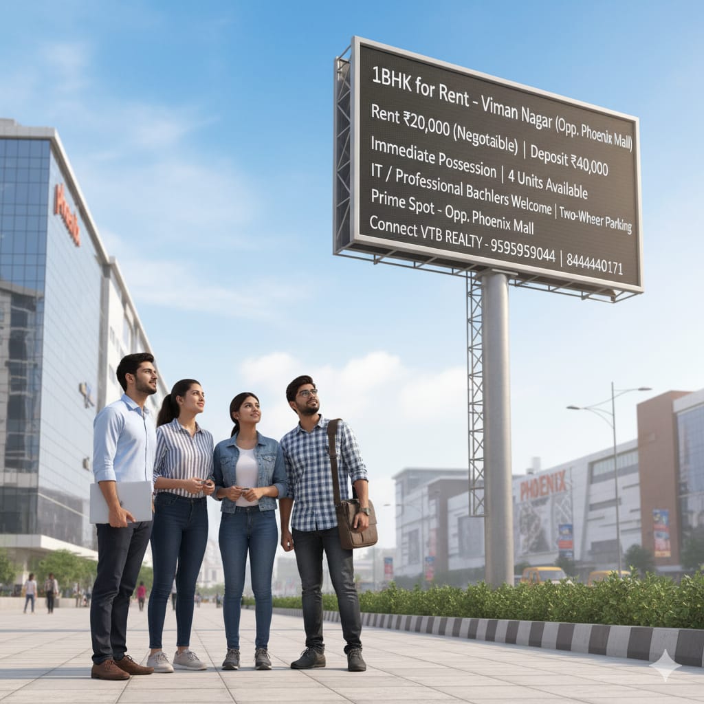 1BHK for Rent – Viman Nagar (Opp. Phoenix Mall)
Professional Bachelors Welcome