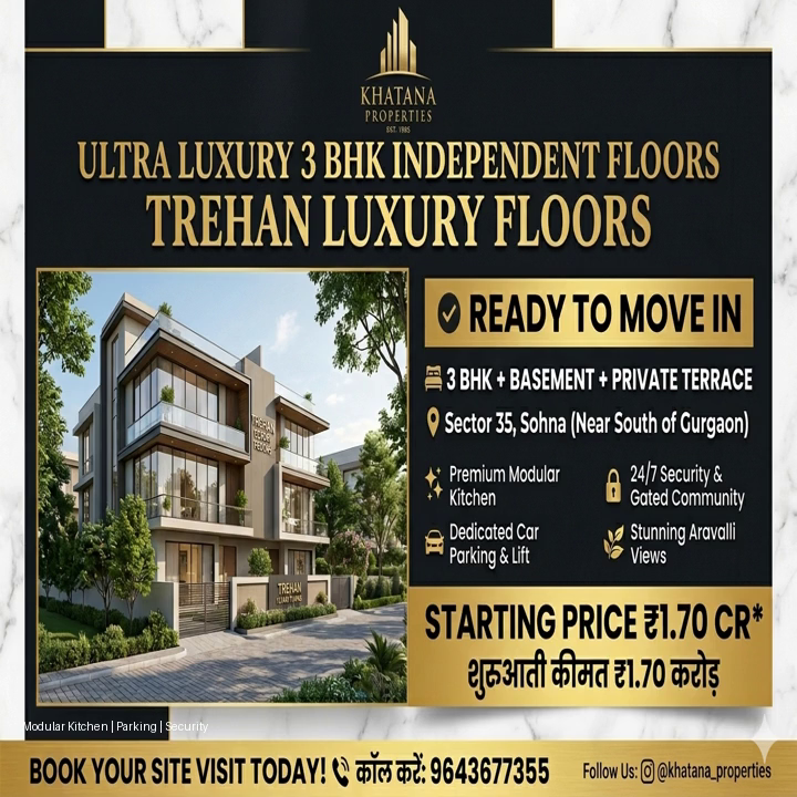 Ready to move ultra luxury floor in heart of south Gurgaon sector 35 sohna 
Trehan
