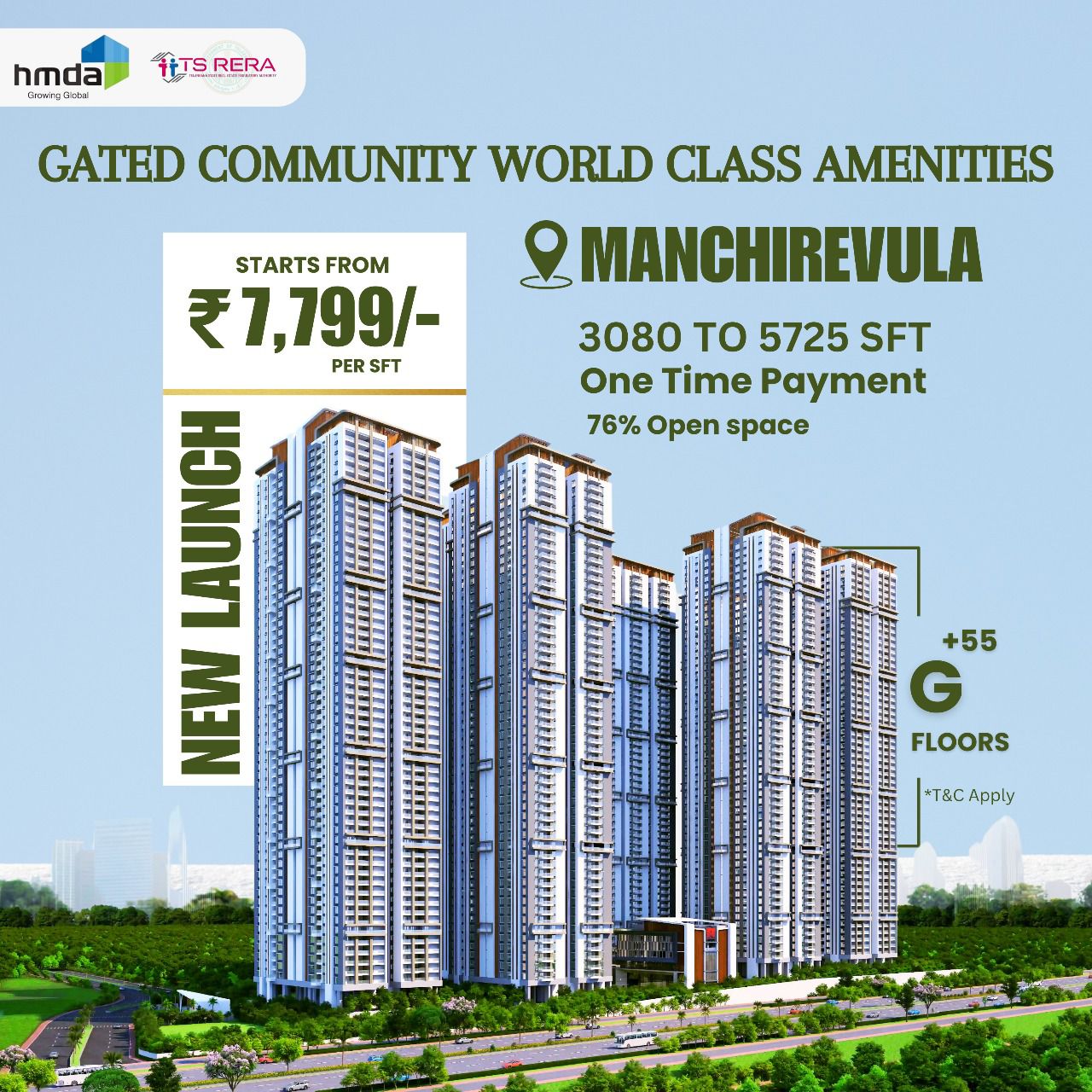 2.5 BHK + Pooja Room,Servant Room,Study Room,Extra Room 2200 Sq.Ft. Apartment in Rajapushpa Infina