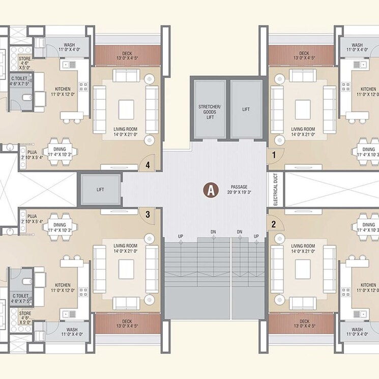 Floor Plan, vesu 4 Bedroom 3600 Sq.Ft. Apartment In Vesu Surat 2377429
