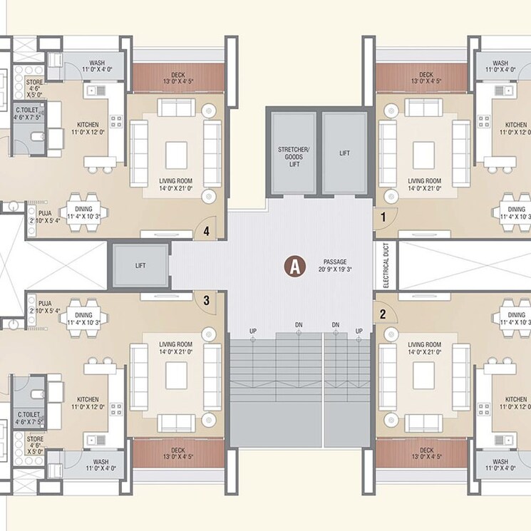 Floor Plan, vesu 4 Bedroom 3600 Sq.Ft. Apartment In Vesu Surat 2377429