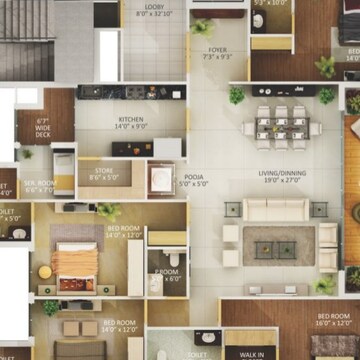 Floor Plan in 4 BHK Apartment at Vesu – for Sale