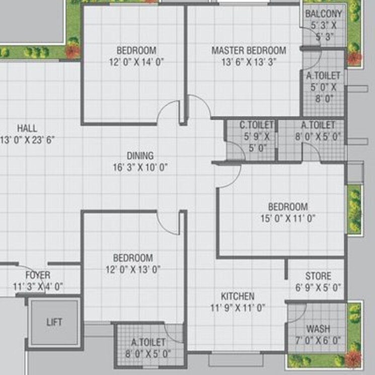 Floor Plan, vesu 3 Bedroom 2380 Sq.Ft. Apartment In Vesu Surat 2377511