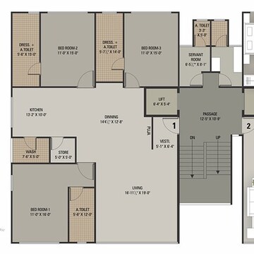 Floor Plan in 3 BHK Apartment at Vesu – for Sale