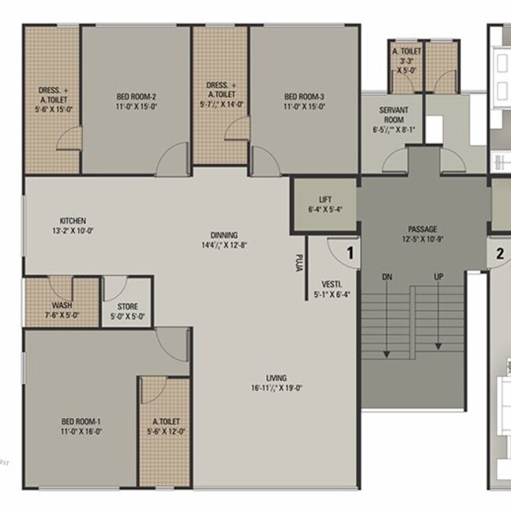Floor Plan, vesu 3 Bedroom 2735 Sq.Ft. Apartment In Vesu Surat 2377527