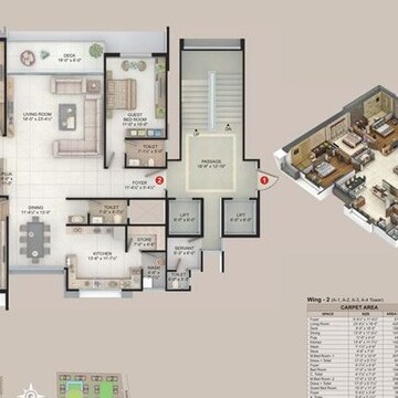 Floor Plan in 3 BHK Apartment at Vesu – for Sale