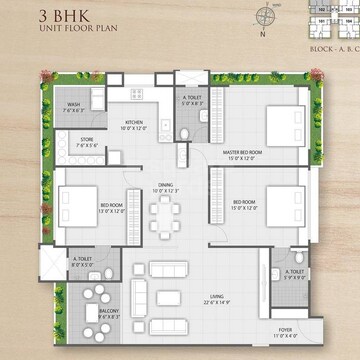 Floor Plan in 3 BHK Apartment at Vesu – for Sale