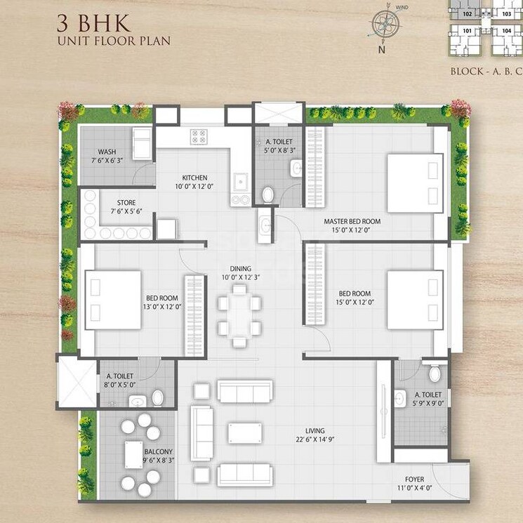 Floor Plan, vesu 3 Bedroom 2650 Sq.Ft. Apartment In Vesu Surat 2377870