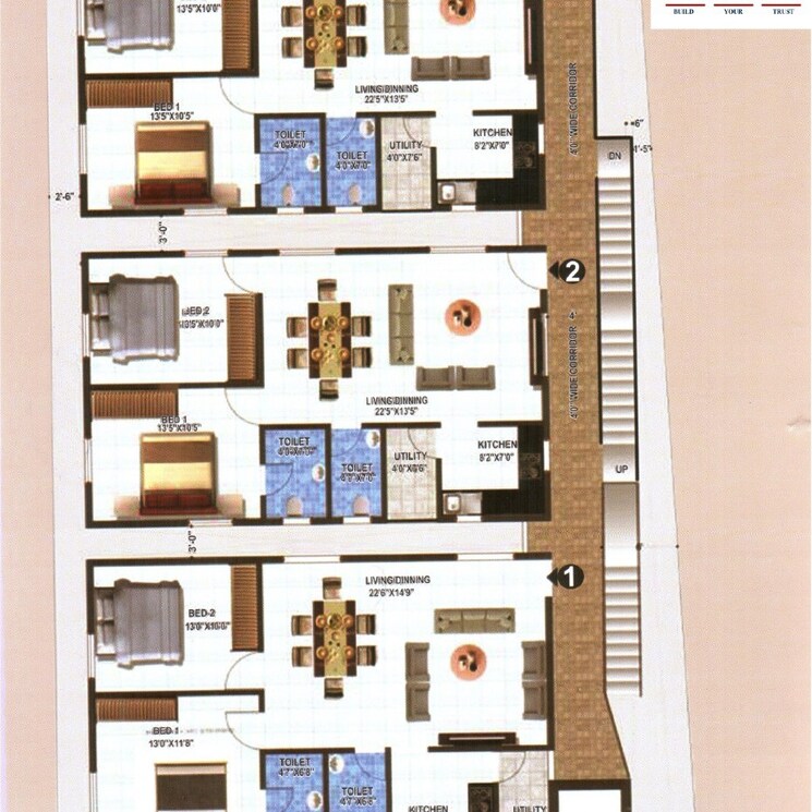 Floor Plan, hansika-mandara-residency 2 Bedroom 1180 Sq.Ft. Apartment In Annapurneshwari Nagar Bangalore 2684444