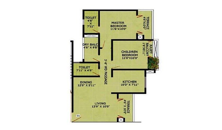 Floor Plan, puranik-abitante 2 Bedroom 700 Sq.Ft. Apartment In Bavdhan Pune 5108514