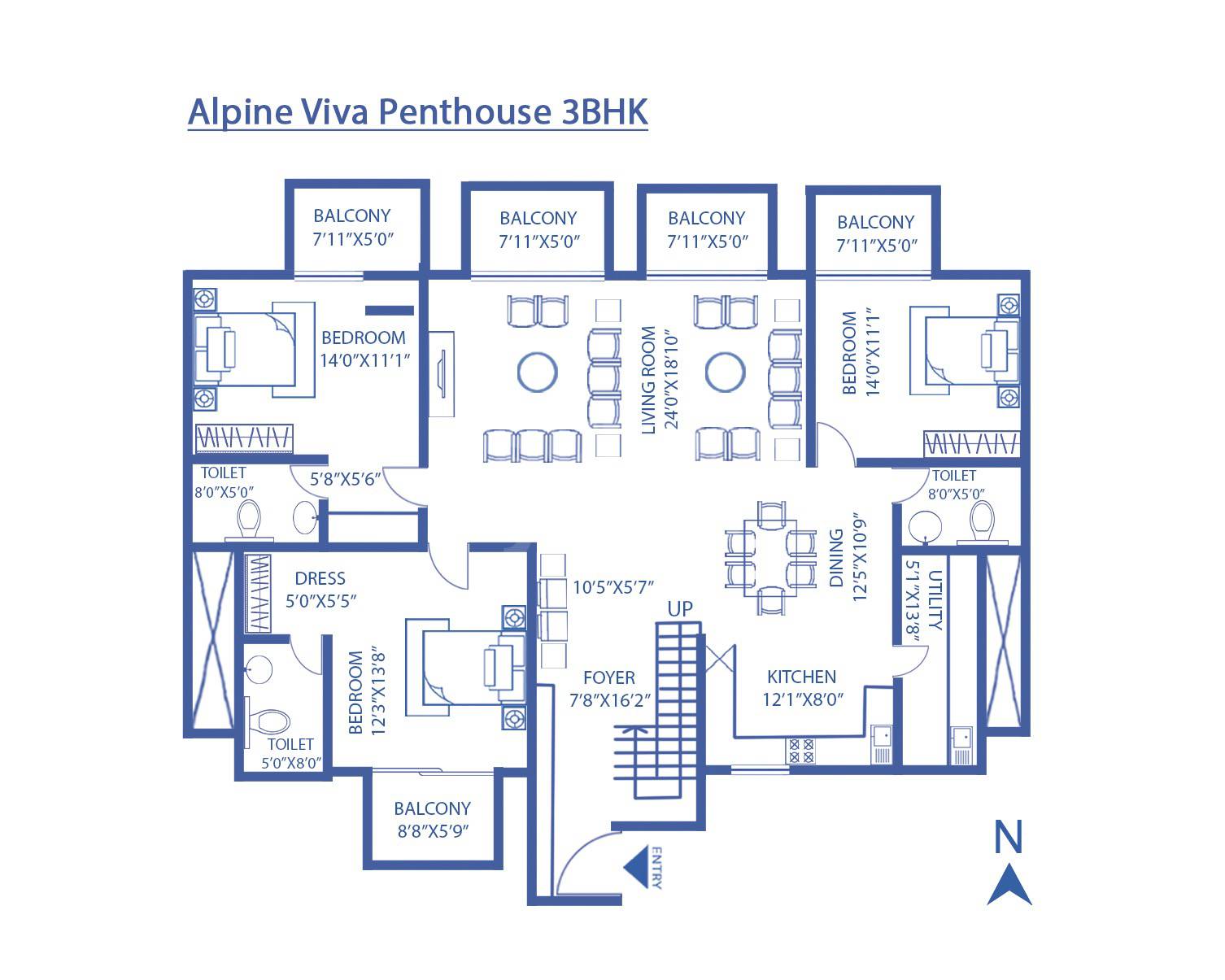 Resale 3 Bedroom 2443 Sq.Ft. Apartment in Alpine Viva, Shigehalli