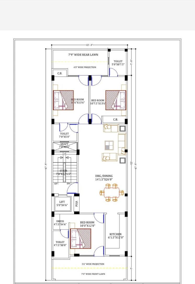 Floor Plan, fidato-honour-homes 3 Bedroom 133 Sq.Yd. Builder Floor In Sector 89 Faridabad 5549051