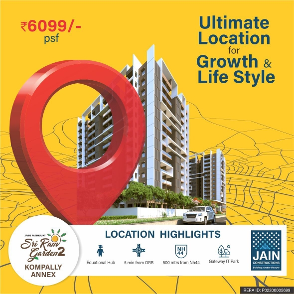 Resale 2 Bedroom 1170 Sq.Ft. Apartment in Jain Sri Ram Garden, Kompally  Hyderabad - 5557927