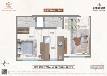 Floor Plan in 1 BHK Apartment at Crescent Silverwoods, Powai – for Sale