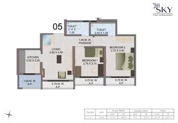 Floor Plan in 2 BHK Apartment at SBM Sky, Vartak Nagar – for Sale