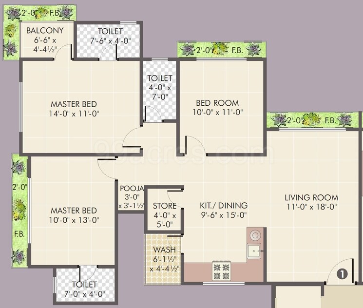 Floor Plan, vesu 3 Bedroom 1700 Sq.Ft. Apartment In Vesu Surat 6250612