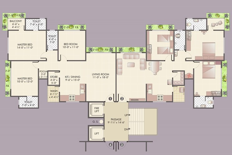 Floor Plan, vesu 3 Bedroom 4800 Sq.Ft. Apartment In Vesu Surat 6255668
