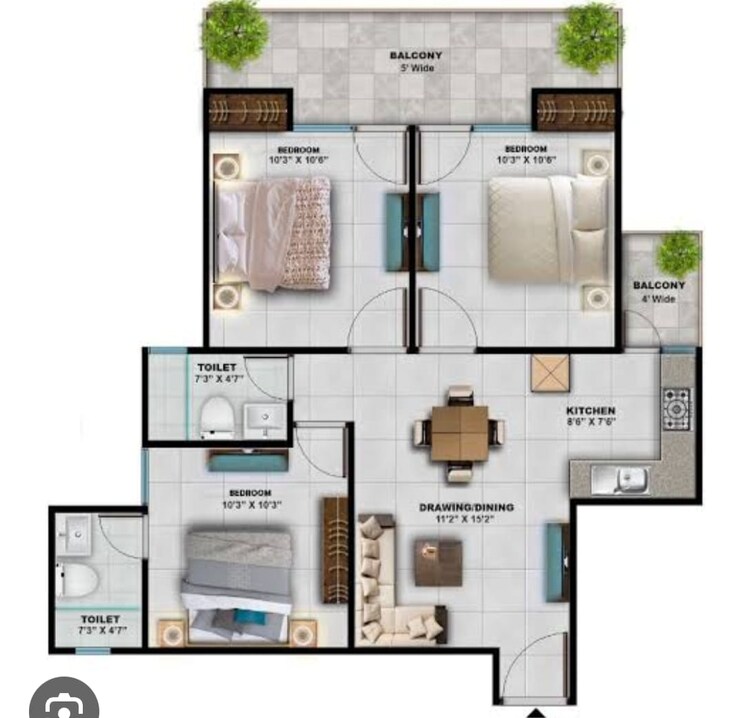 Floor Plan, s3-green-avenue 3 Bedroom 645 Sq.Ft. Apartment In Sector 85 Faridabad 6265726