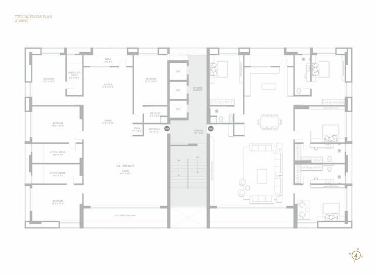 Floor Plan, vesu 3 Bedroom 2620 Sq.Ft. Apartment In Vesu Surat 6268960