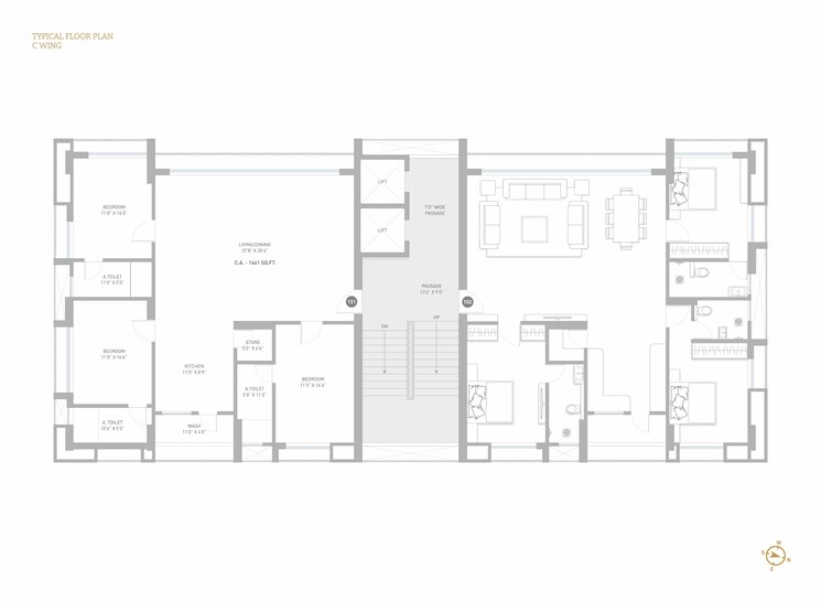 Floor Plan, vesu 3 Bedroom 2620 Sq.Ft. Apartment In Vesu Surat 6268960