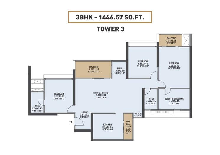 Floor Plan, vtp-earth-one 3 Bedroom 1257 Sq.Ft. Apartment In Mahalunge Pune 6294161