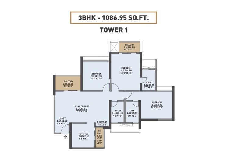 Floor Plan, vtp-earth-one 3 Bedroom 1257 Sq.Ft. Apartment In Mahalunge Pune 6294161