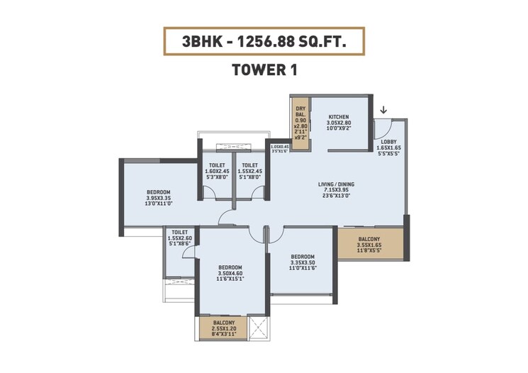 Floor Plan, vtp-earth-one 3 Bedroom 1257 Sq.Ft. Apartment In Mahalunge Pune 6294161