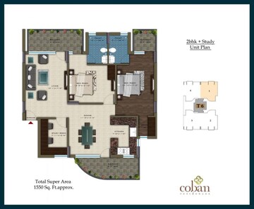 Floor Plan in 3.5 BHK Apartment at Pareena Coban Residences, Sector 99a – for Sale