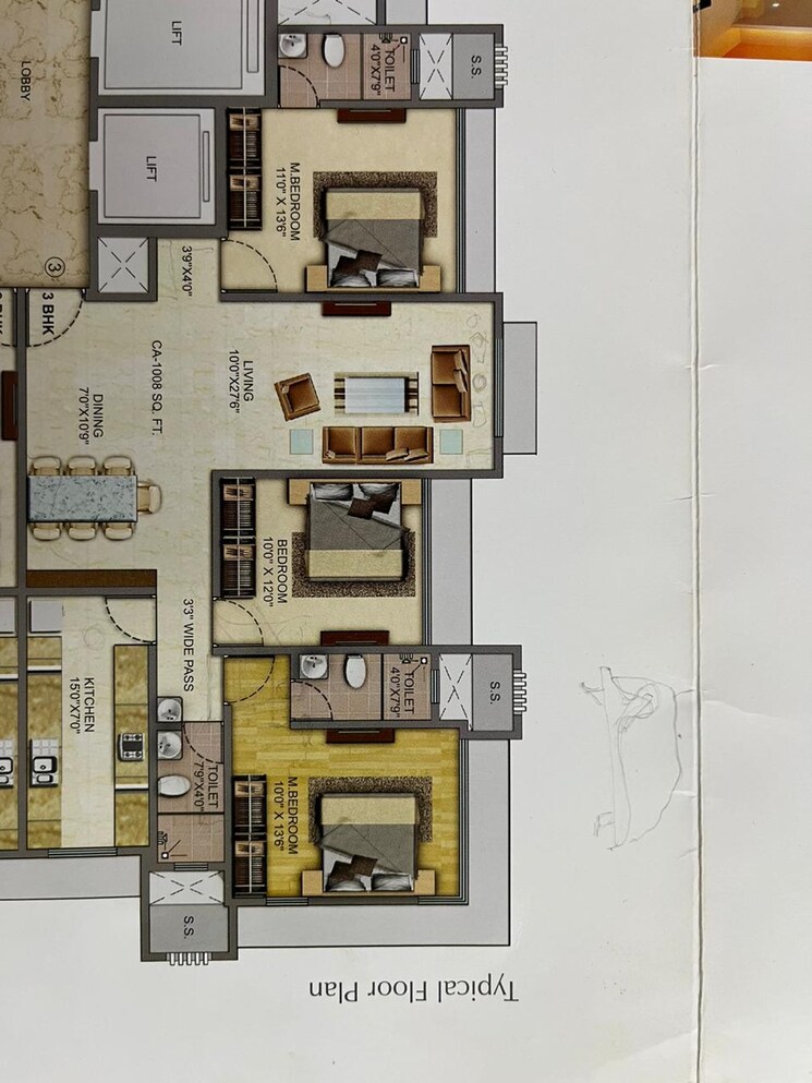 Floor Plan, prasun-sai-radha 3 Bedroom 1008 Sq.Ft. Apartment In Bhandup West Mumbai 6323468