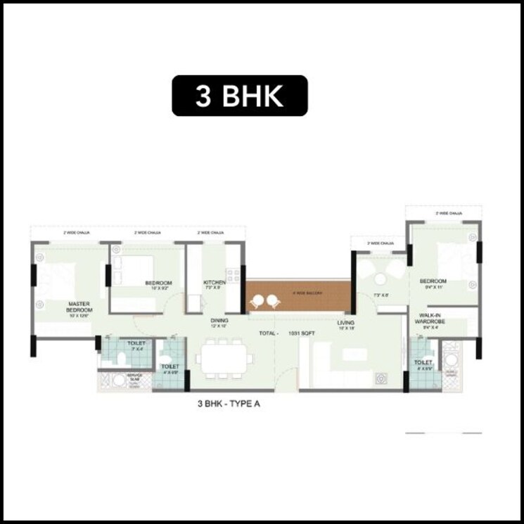 Floor Plan, paradise-sai-suncity 3 Bedroom 915 Sq.Ft. Apartment In Ghot Navi Mumbai 6335574