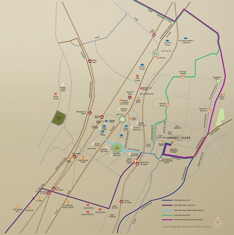 Map Location, dosti-estates 4 Bedroom 1650 Sq.Ft. Apartment In Wadala East Mumbai 6339449