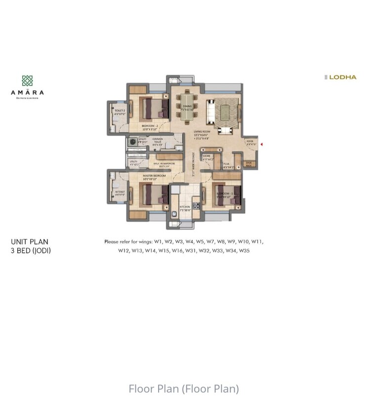 Floor Plan, lodha-amara 3 Bedroom 955 Sq.Ft. Apartment In Kolshet Road Thane 6437070