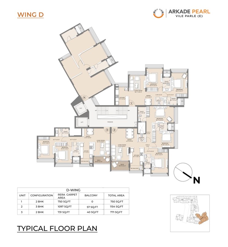Floor Plan, arkade-pearl 3 Bedroom 1154 Sq.Ft. Apartment In Vile Parle East Mumbai 6511633