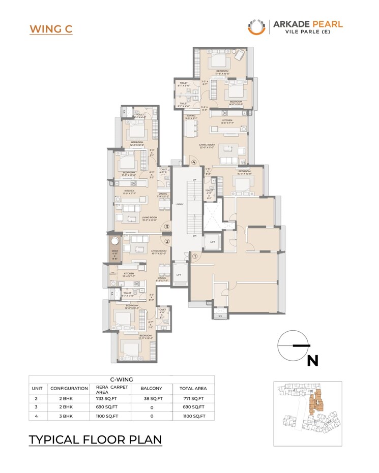 Floor Plan, arkade-pearl 3 Bedroom 1154 Sq.Ft. Apartment In Vile Parle East Mumbai 6511633