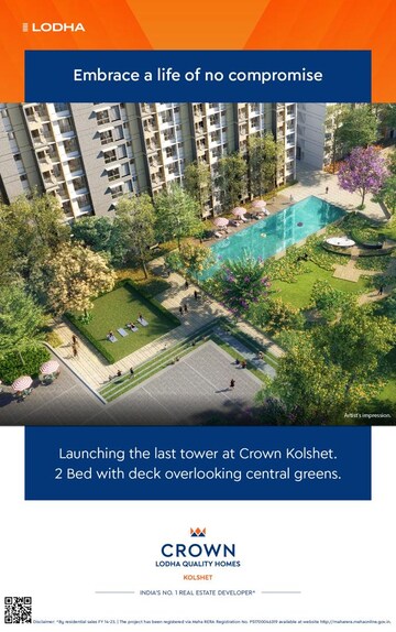 2 BHK Apartment – Garden View at Lodha Crown Kolshet, Kolshet Road - for Sale
