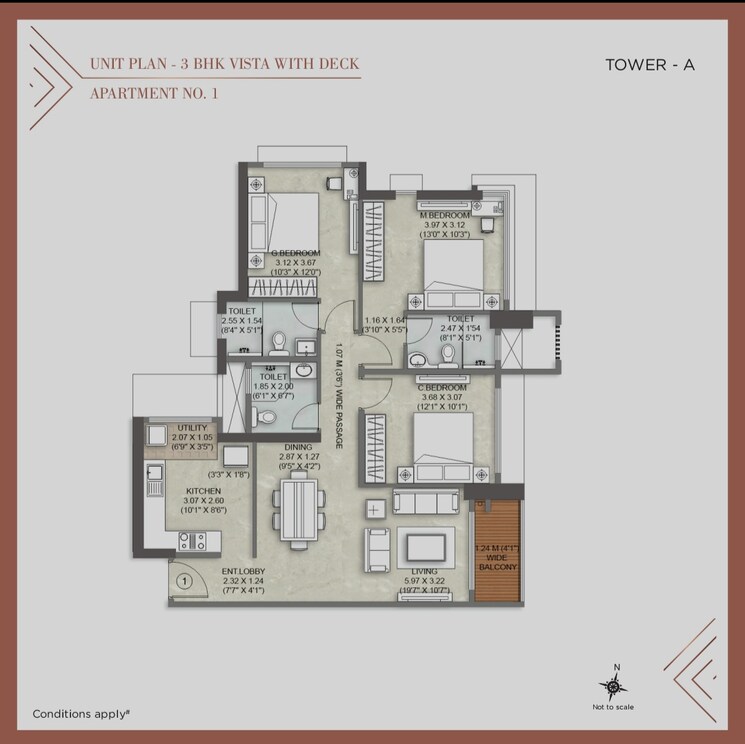 Floor Plan, kalpataru-vienta-tower-a 3 Bedroom 1036 Sq.Ft. Apartment In Kandivali East Mumbai 6549678