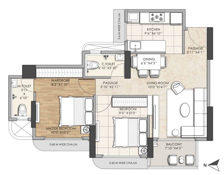 Floor Plan, mahaavir-pride 2 Bedroom 584 Sq.Ft. Apartment In Dombivli East Thane 6559643