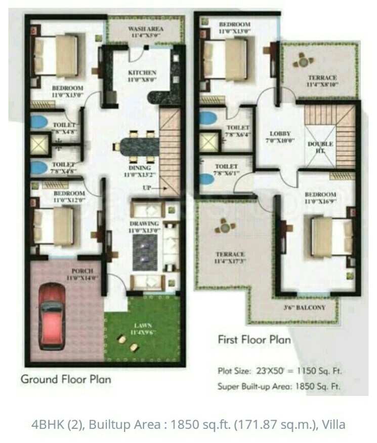 Floor Plan, signature-360 4 Bedroom 1150 Sq.Ft. Independent House In Bagli Village Bhopal 6559827
