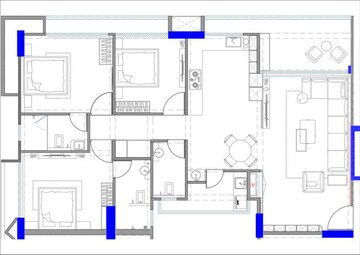 Floor Plan in 3 BHK Apartment at Vesu – for Sale