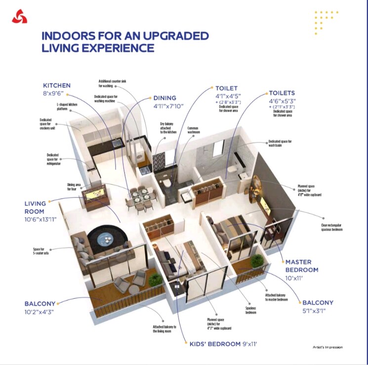 Floor Plan, rama-krystal-one 2 Bedroom 668 Sq.Ft. Apartment In Moshi Pune 6593505