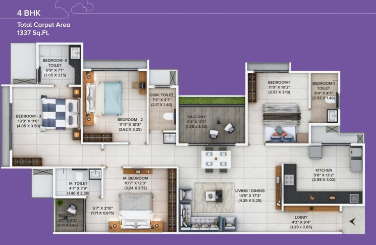 Floor Plan, jhamtani-ace-atmosphere 4 Bedroom 1337 Sq.Ft. Apartment In Ravet Pune 6626707