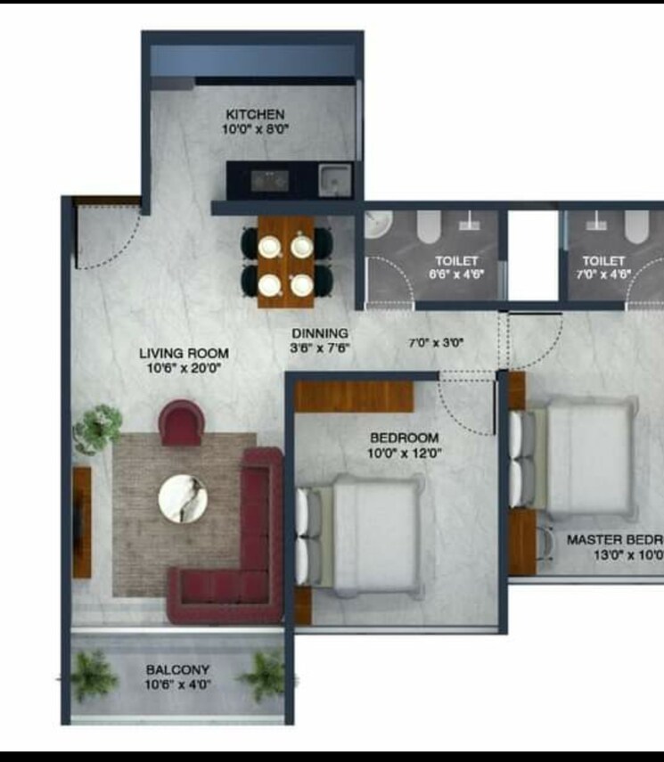 Floor Plan, kauls-heritage-city-apartment 2 Bedroom 1120 Sq.Ft. Apartment In Vasai West Palghar 6654445