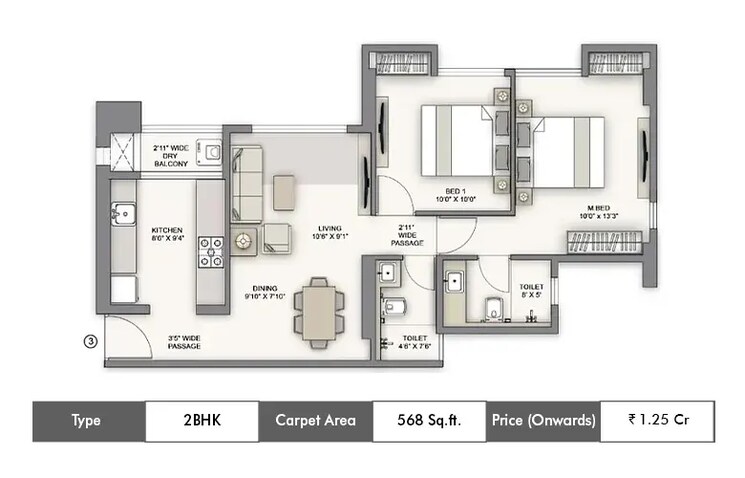 Floor Plan, piramal-vaikunth 4 Bedroom 1180 Sq.Ft. Apartment In Balkum Pada Thane 6747348