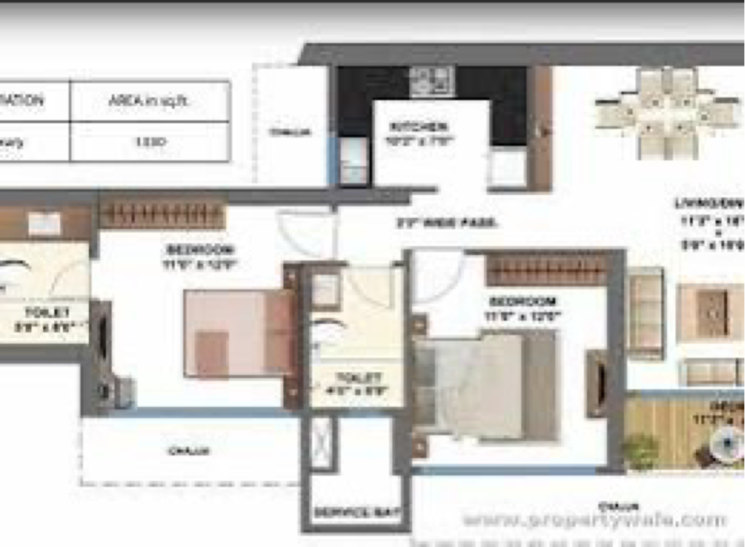 Floor Plan, shapoorji-pallonji-sarova 3 Bedroom 1076 Sq.Ft. Builder Floor In Samata Nagar Mumbai 6779701