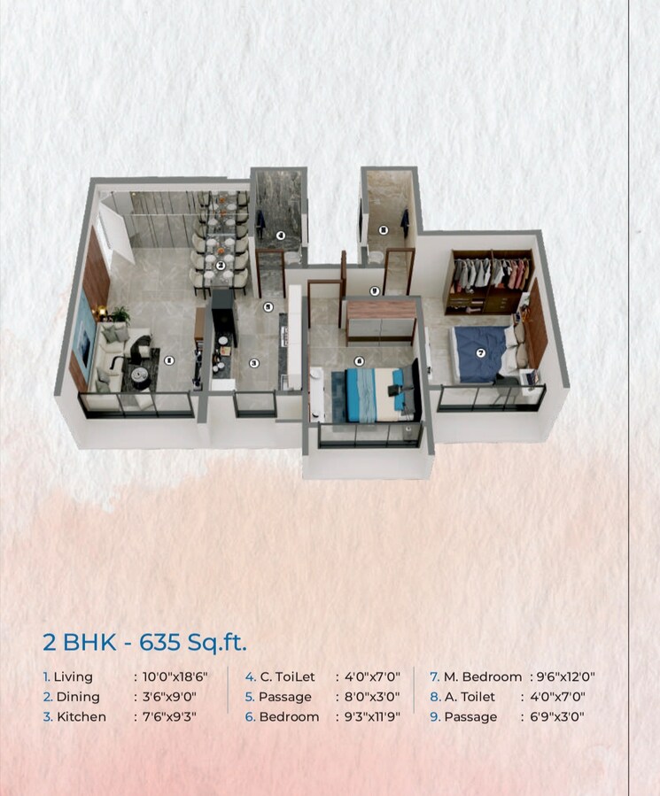 Floor Plan, gurukrupa-nirmalam 2 Bedroom 635 Sq.Ft. Apartment In Bandra East Mumbai 6820805
